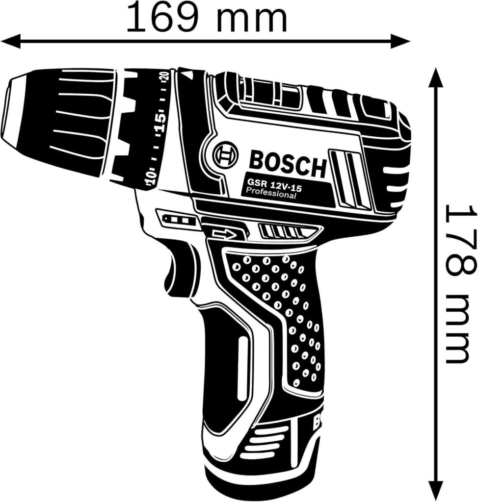 dimension du Perceuse-Visseuse Bosch GSR 12V-15