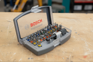 Coffret Bosch Professional 32 embouts ouvert montrant tous les embouts organisés par couleur