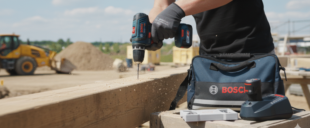 Sacoche en tissu Bosch avec toutes les batteries et accessoires rangés