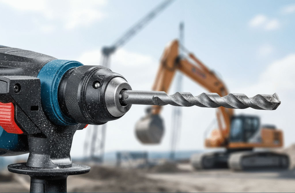 Gros plan sur le mandrin SDS Plus et la mèche perforante du Bosch GBH 2-21