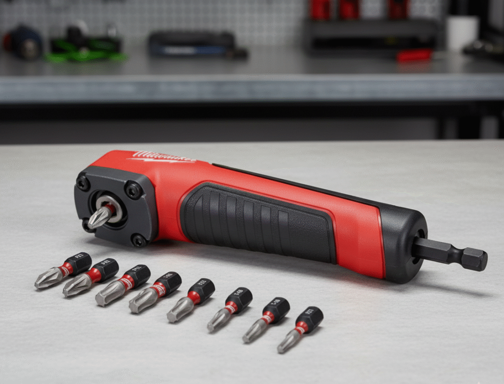 Renvoi d'angle Milwaukee Shockwave avec 11 embouts pour espaces confinés chantier BTP