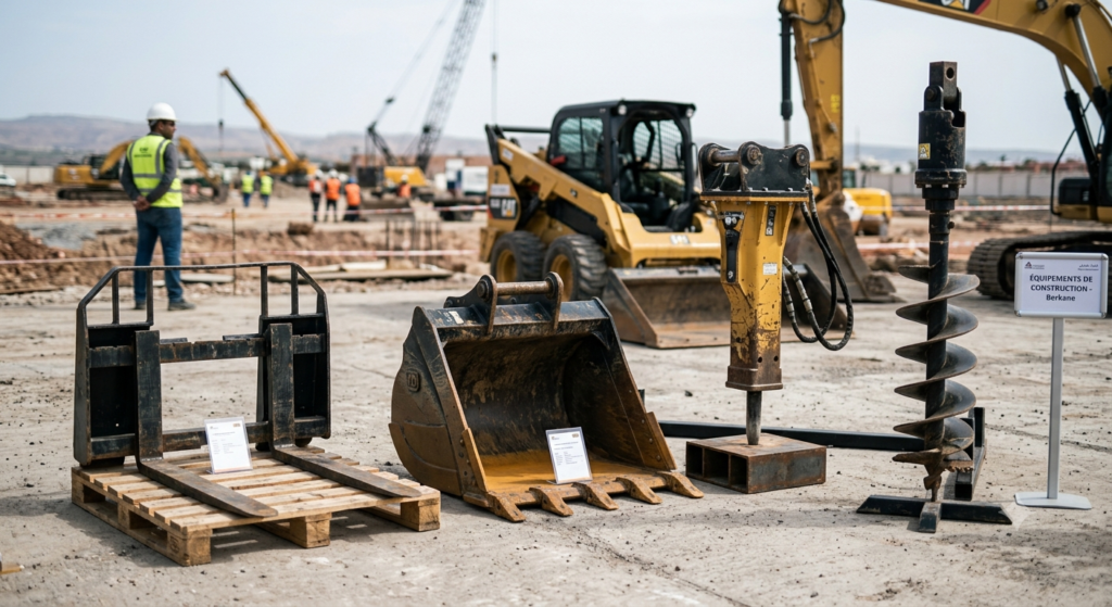 A compact track loader working in a residential garden landscaping project, green vegetation, sloped terrain, operator in cab, photorealistic, professional landscaping photography